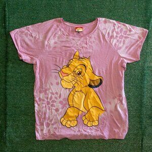DISNEY PARKS SIMBA WOMENS SLEEP SHIRT NIGHT TEE PINK SPOTTED RETRO SIZE XL